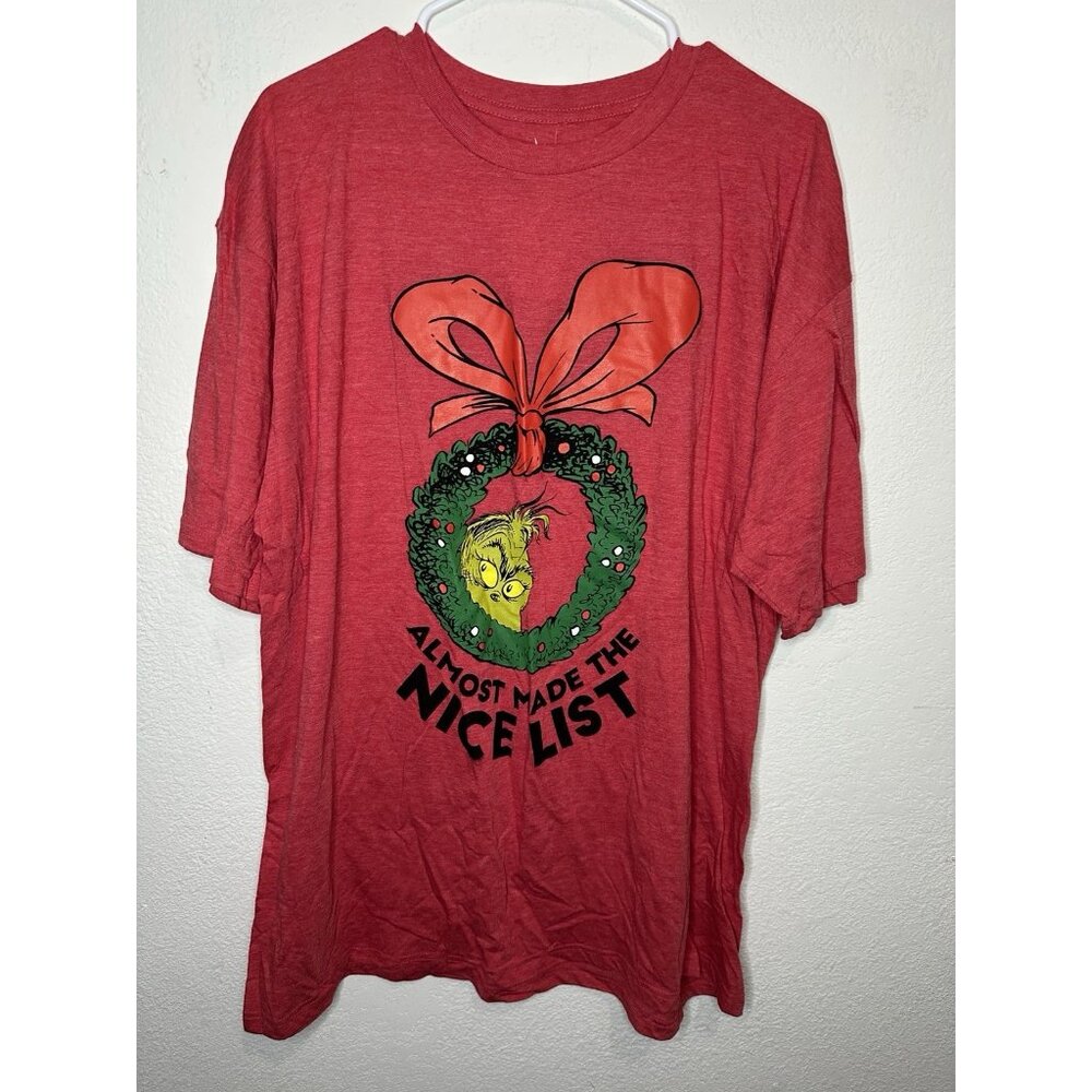 Dr. Seuss The Grinch Heather Red Grinch Christmas Short Sleeve T-Shirt Sz 2XL